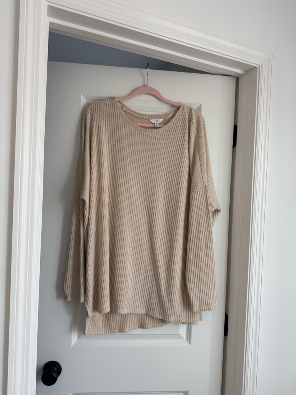 Time and Tru Beige Ribbed Long Sleeve Tee